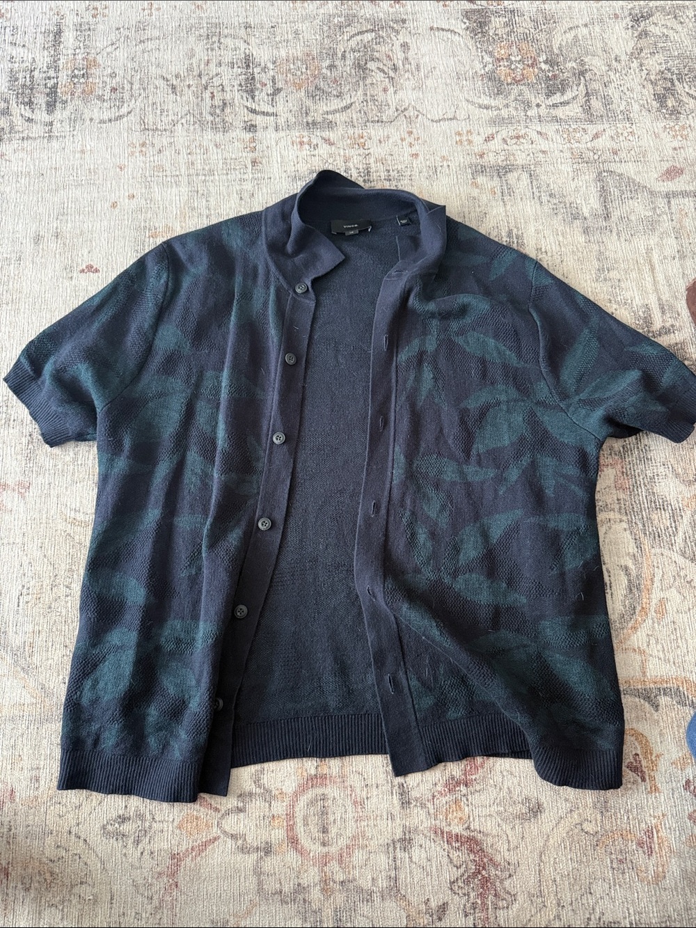 Vince Navy and Dark Green Short-Sleeve Shirt Jacket